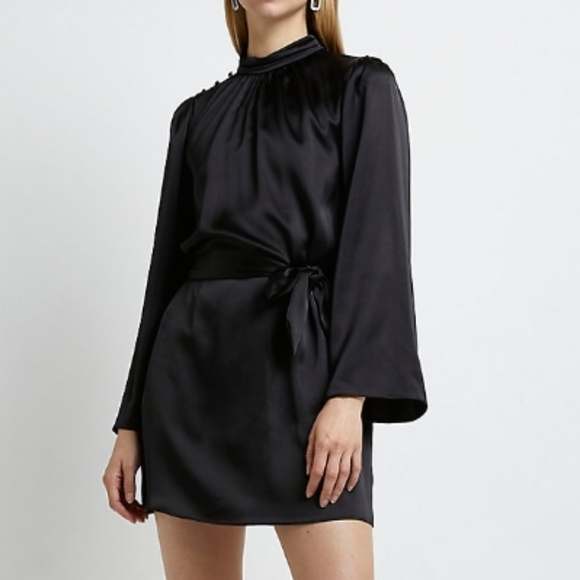 ASOS Dresses & Skirts - Asos River Island  fluted sleeve  satin mini dress in black